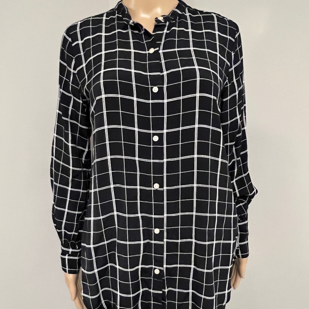 GAP Dressy Plaid Rayon Button Down Shirt, Size XS